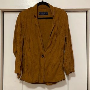 Zara Mustard Yellow Jacket w/ Floral Stitch Print